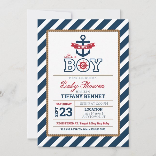 Ahoy It's A BOY! Baby Shower Invitation (Front)