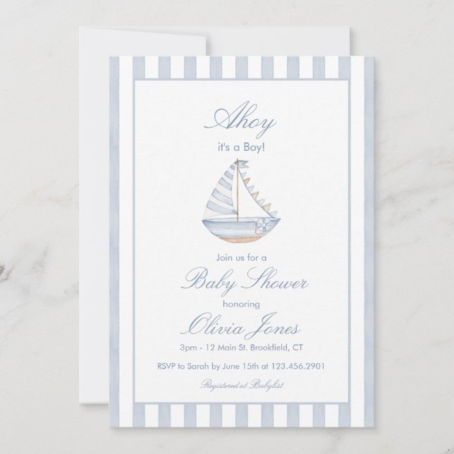 Ahoy It's A Boy Baby Shower Invitation Card (Devant)