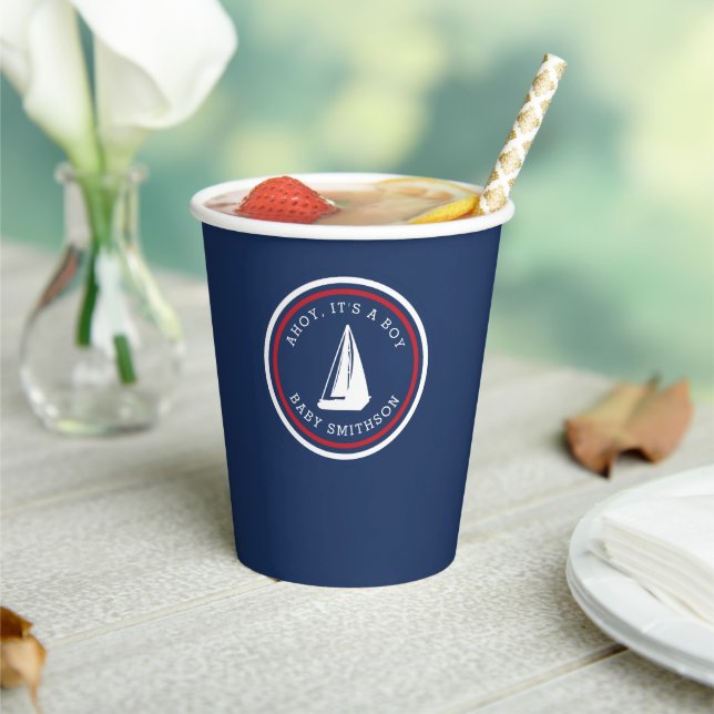Ahoy It's a Boy Baby Shower Sailboat Paper Cups (Insitu)