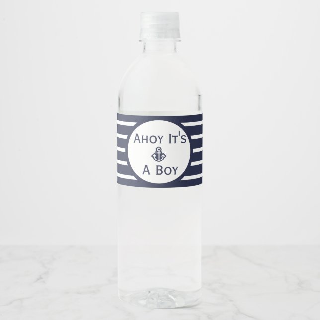 Ahoy It's A Boy Baby Shower Water Bottle Label (Front)