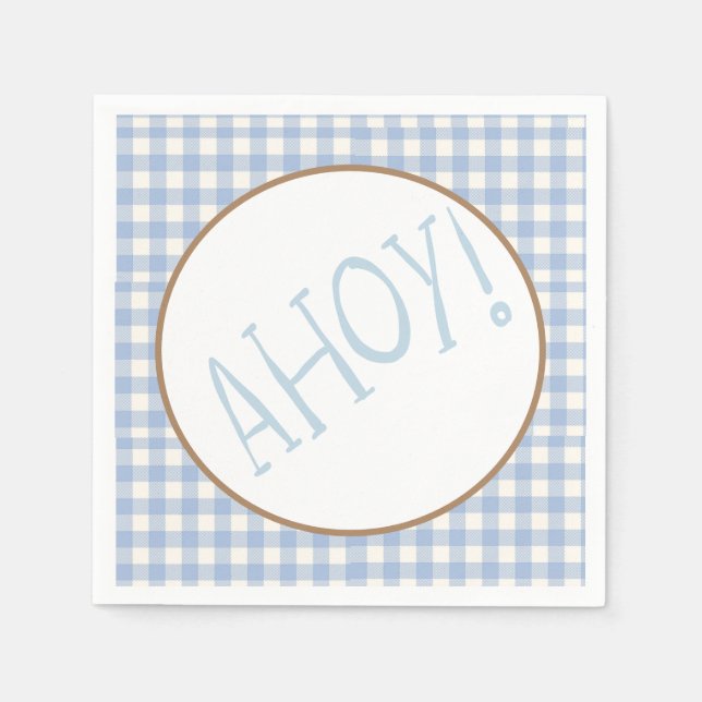 Ahoy it's a boy blue and white baby  napkin (Front)