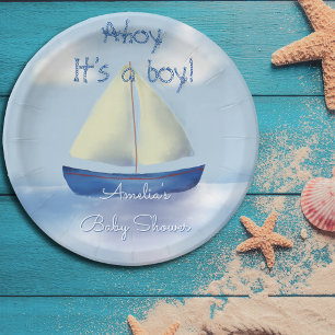 Ahoy it's a boy! Blue Baby Shower Paper Plate