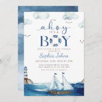 Ahoy It's A Boy Blue Boat Nautical baby shower