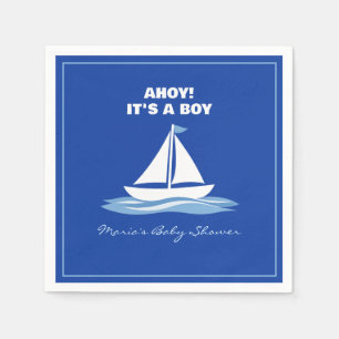 Ahoy It's a Boy! Blue Nautical Boat Baby Shower Napkin