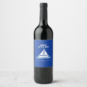 Ahoy It's a Boy! Blue Nautical Boat Baby Shower  Wine Label