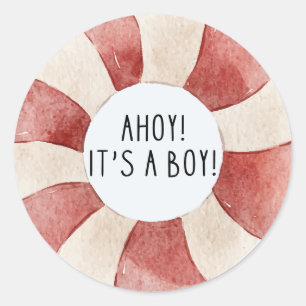 Ahoy its a boy blue Sailboat  baby shower thankyou Classic Round Sticker