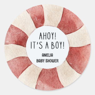 Ahoy its a boy blue Sailboat  baby shower thankyou Classic Round Sticker