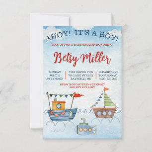 AHOY! It's a BOY!  Boats and Submarine Baby Shower Invitation