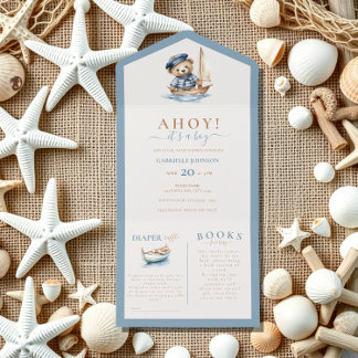 Ahoy it's a boy! Minimalist Nautical Baby Shower All In One Invitation