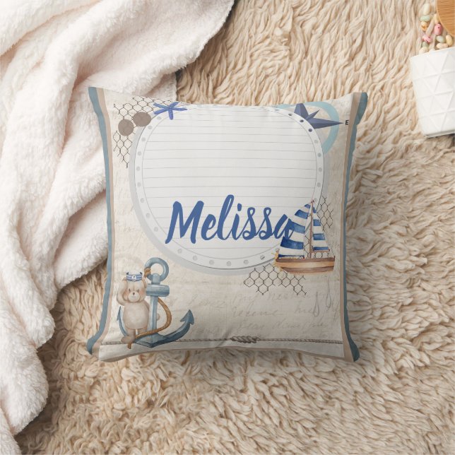 Ahoy It's A Boy Nautical Adventure Awaits Throw Pillow (Blanket)