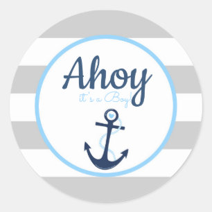 Ahoy it's a Boy Nautical Anchor Favour Tag Sticker