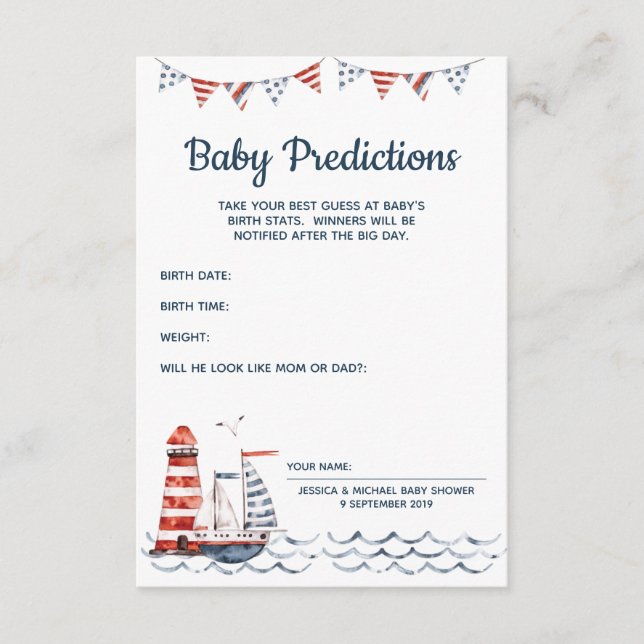 Ahoy It's A Boy Nautical Baby Predictions Card (Front)