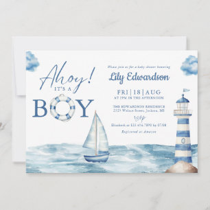 Ahoy Its A Boy Nautical Baby Shower All In One Invitation
