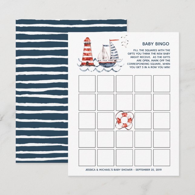 Ahoy It's A Boy Nautical Baby Shower Bingo Invitation (Front/Back)