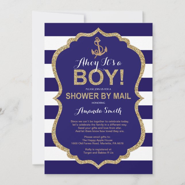 Ahoy it's a Boy! Nautical Baby Shower by mail Invitation (Front)