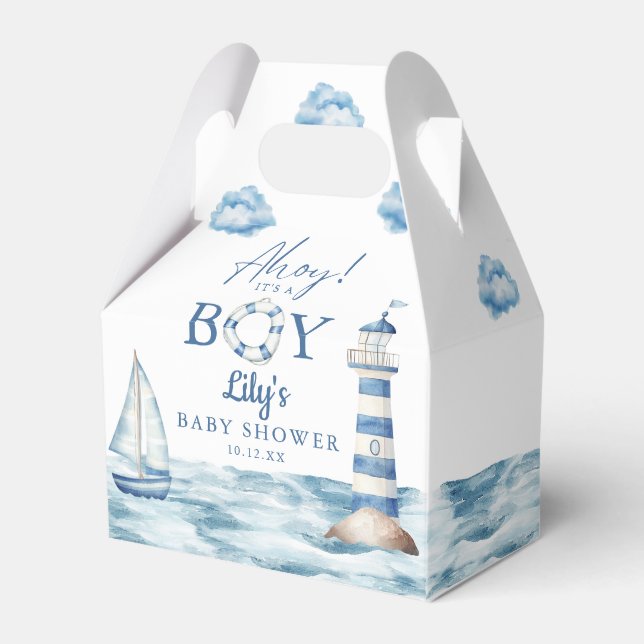 Ahoy Its A Boy Nautical Baby Shower Favor Box (Front Side)
