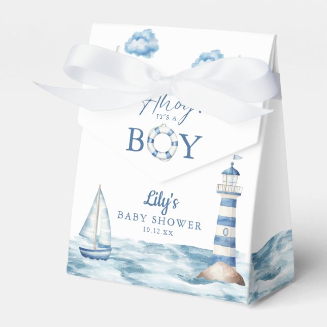 Ahoy Its A Boy Nautical Baby Shower Favor Box (Front Side)