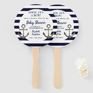 Ahoy It's a Boy Nautical Baby Shower Hand Fan