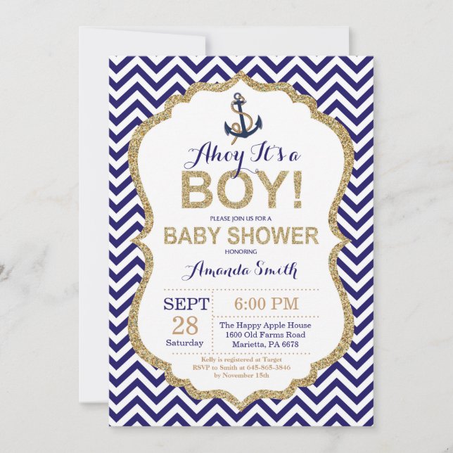 Ahoy it's a Boy! Nautical Baby Shower Invitation (Front)