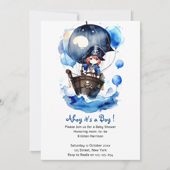 Ahoy, It's a Boy! Nautical Baby Shower Invitation (Front)
