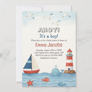 Ahoy It's a Boy Nautical Baby Shower Invitation