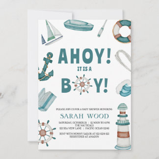 AHOY Its a Boy, Nautical Baby Shower Invitation