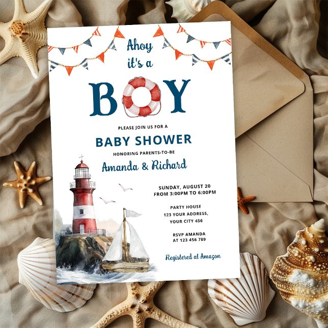 Ahoy It's a Boy Nautical Baby Shower Invitation (Creator Uploaded)