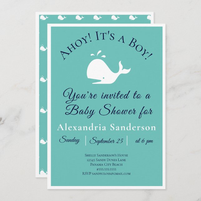 Ahoy it's a Boy! Nautical Baby Shower Invitation (Front/Back)
