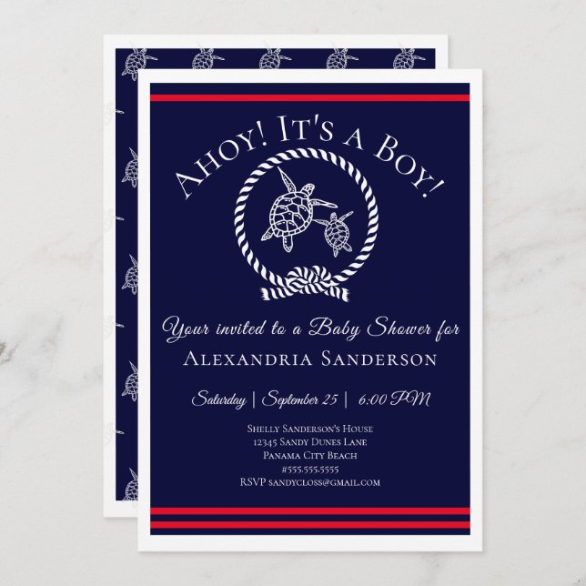 Ahoy it's a Boy! Nautical Baby Shower Invitation (Front/Back)