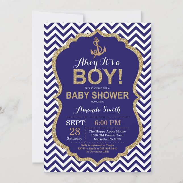Ahoy it's a Boy! Nautical Baby Shower Invitation (Front)
