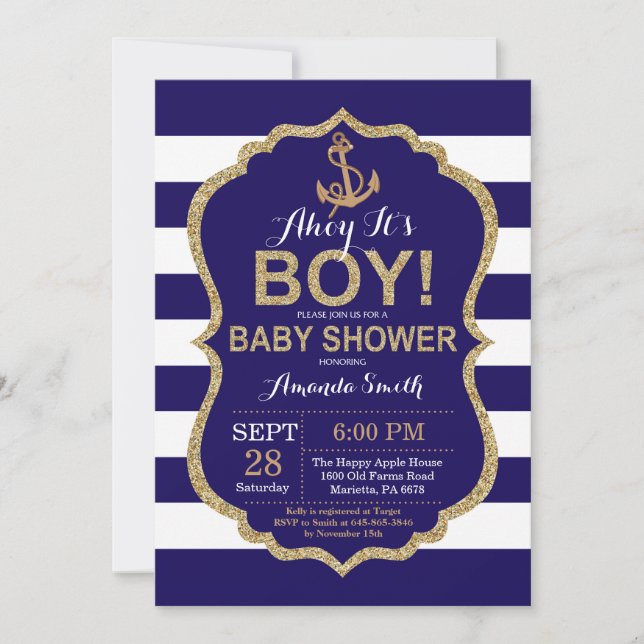 Ahoy it's a Boy! Nautical Baby Shower Invitation (Front)