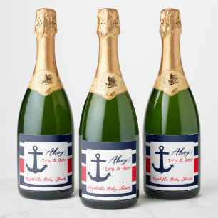Ahoy It's A Boy! Nautical Baby Shower Sparkling Wine Label