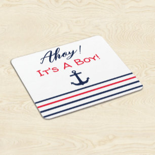 Ahoy It's A Boy! Nautical Baby Shower Square Paper Coaster