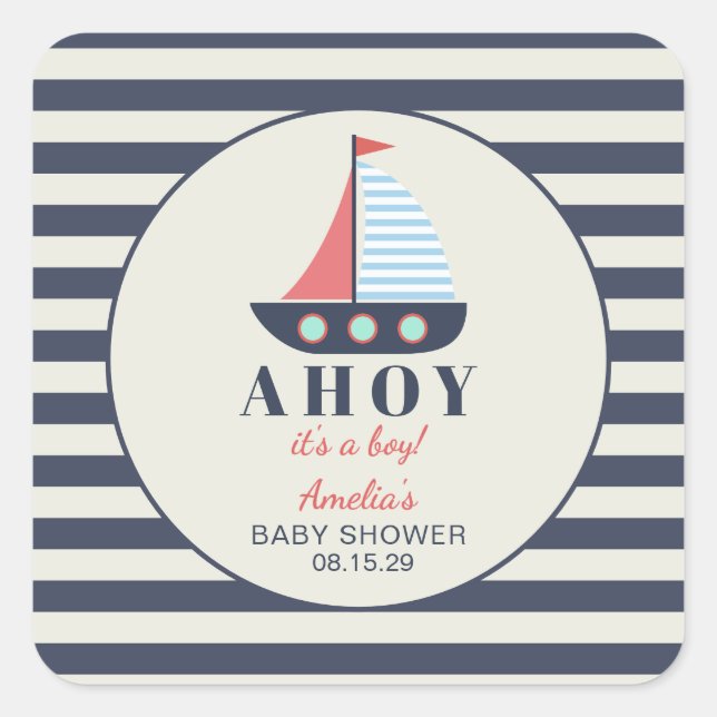 Ahoy It's a Boy Nautical Baby Shower  Square Sticker (Front)