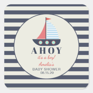 Ahoy It's a Boy Nautical Baby Shower Square Sticker
