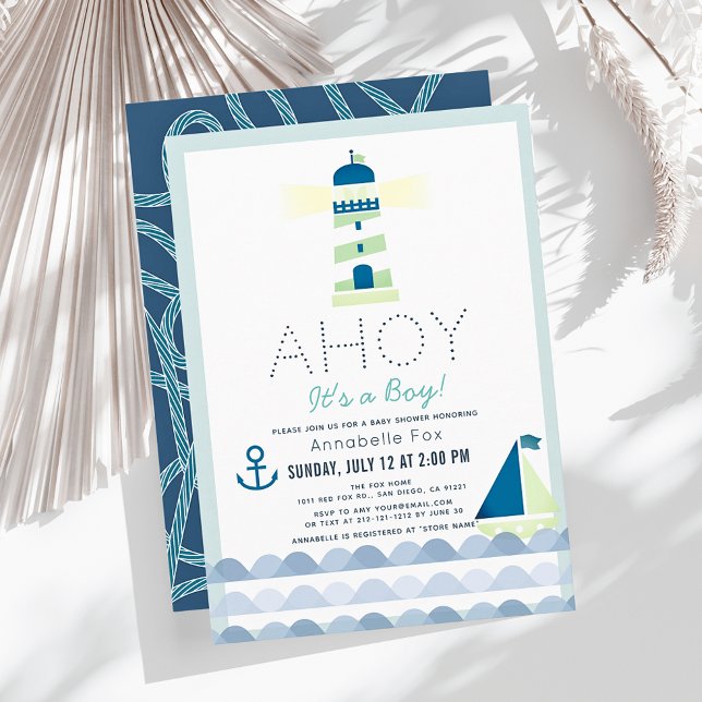 Ahoy It's a Boy Nautical Blue Baby Shower Invitation (Creator Uploaded)