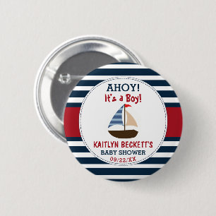 Ahoy It's A Boy! Nautical Boat Baby Shower 2 Inch Round Button
