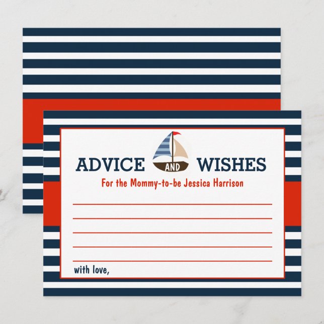 Ahoy It's A Boy! Nautical Boat Baby Shower Advice (Front/Back)