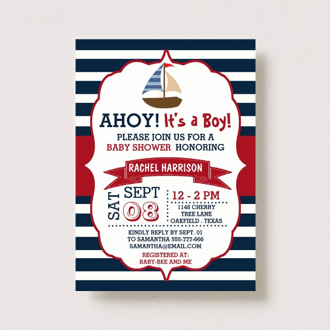 Ahoy It's A Boy! Nautical Boat Baby Shower Invites (Creator Uploaded)