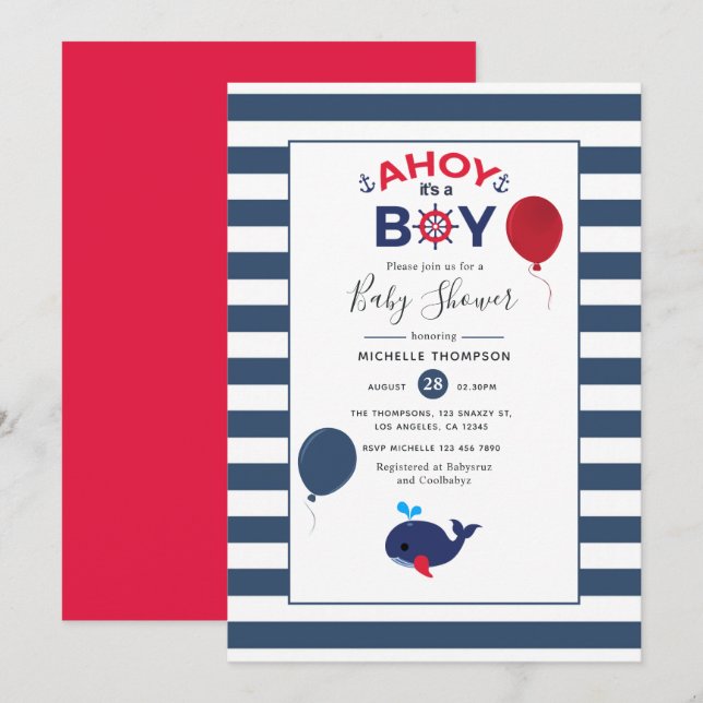 Ahoy it's a Boy Nautical Boy Baby Shower Invitation (Front/Back)