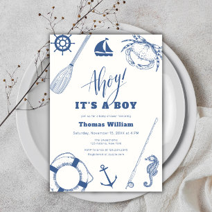 Ahoy It's A Boy Nautical Fishing Baby Shower  Invitation