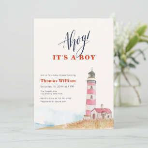 Ahoy It's A Boy Nautical Lighthouse Baby Shower  Invitation