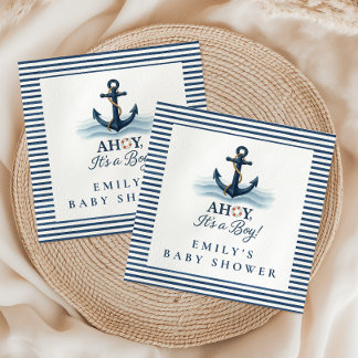 Ahoy It's A Boy Nautical Navy Blue Baby Shower Napkin