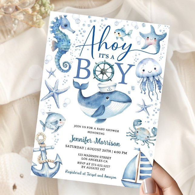 Ahoy It's A Boy Nautical Ocean Baby Shower Invitation (Creator Uploaded)