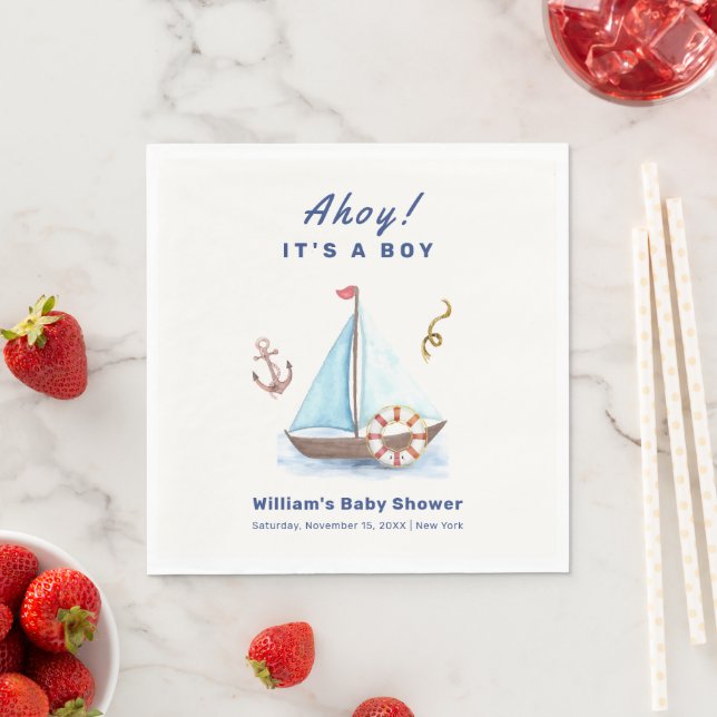 Ahoy It's A Boy Nautical Sailboat Baby Shower  Napkin (Insitu)