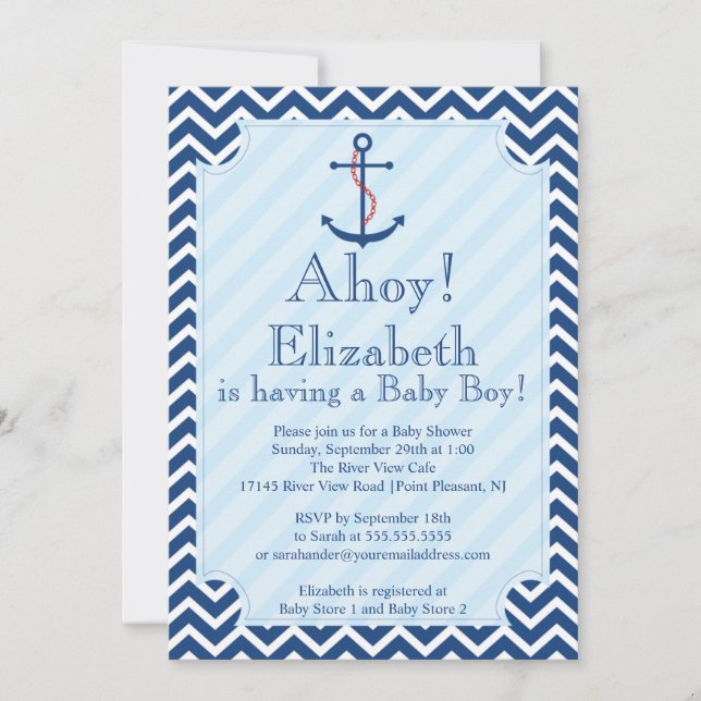 Ahoy It's A Boy Nautical Sailboat Boy Baby Shower Invitation (Front)