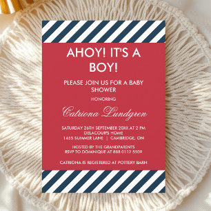 Ahoy It's a Boy Nautical Striped Baby Invitation