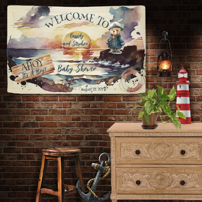 Ahoy, It's A Boy Nautical Teddy Bear Baby Shower Banner (Creator Uploaded)