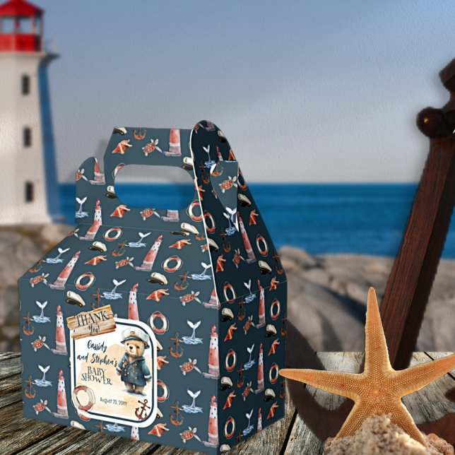 Ahoy, It's A Boy Nautical Teddy Bear Baby Shower Favor Box (Creator Uploaded)