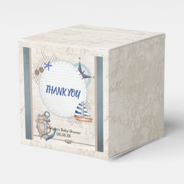 Ahoy its a boy nautical theme baby shower favor box (Front Side)
